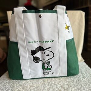 2025 New Starbucks Snoopy Tote Bag Shoulder Bag WHITE/GREEN Canvas